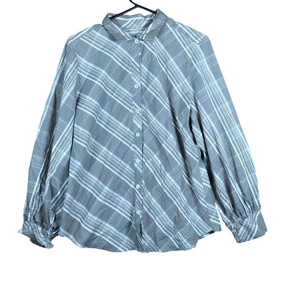 Chico's Tops - Chicos Womens Blouse Gray White Collared Button Down Long Sleeve Stretch 2